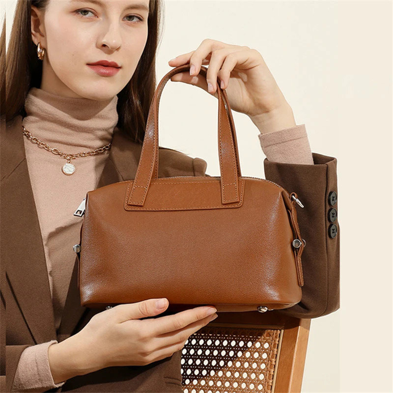 Hifashion Vintage Cow Genuine Leather Pillow Tote Handbags For Women Trend ner Boston Ladies Shoulder Crossbody Bags 250114