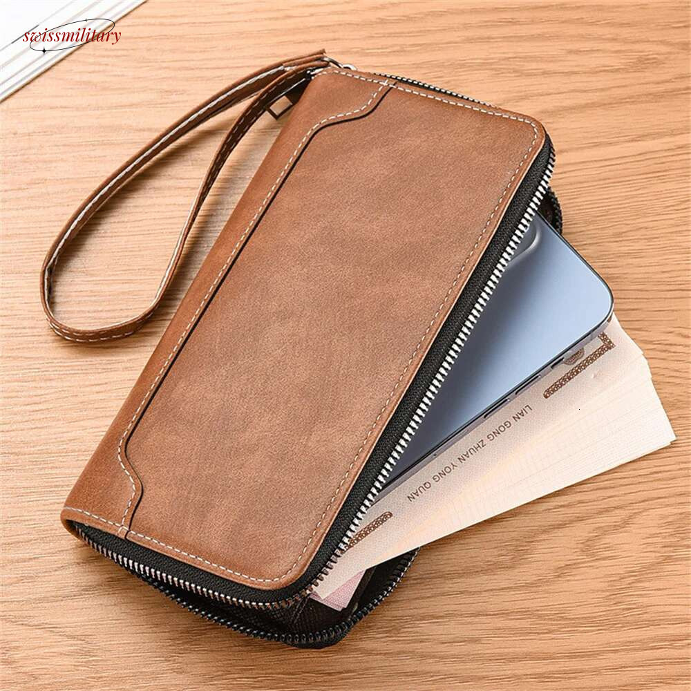 Lightweight PU Leather Zipper Mobile Phone Bag With Multiple Card Slots Men'S Wallet Fashionable Design Portable Coin Purse swissmilitary
