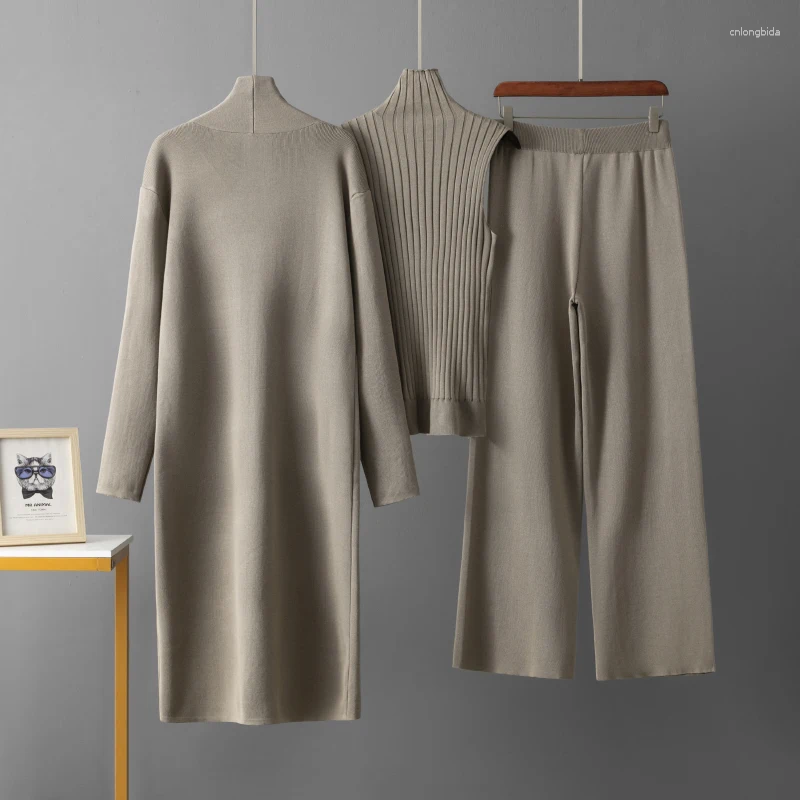 Womens Two Piece Pants HLBCBG Autumn 3 Women Cardigan Tracksuits Fashion Knitted Sets Ladies Sweater Suit Vintage Pieces