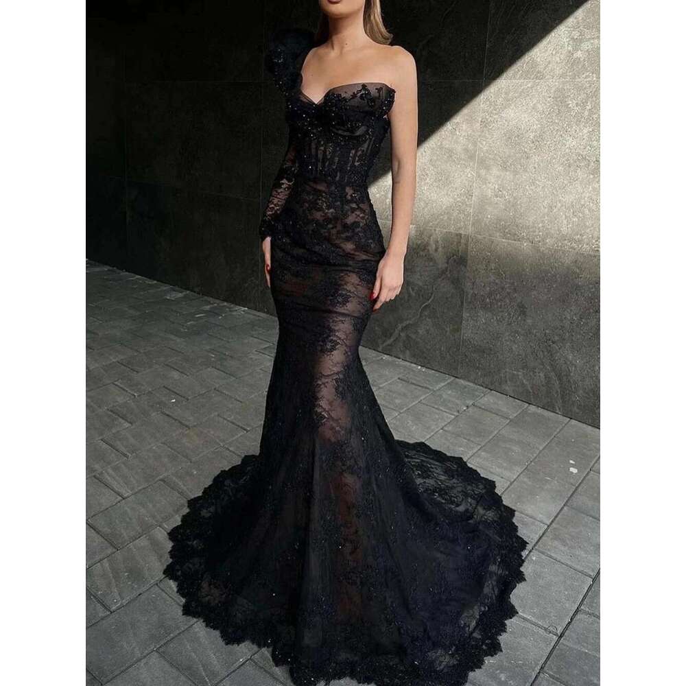 Black Sweetheart Neck Prom Dresses Modern Mermaid Appliques Pearls Evening Dress Eleagnt Formal Gown for Women Customized