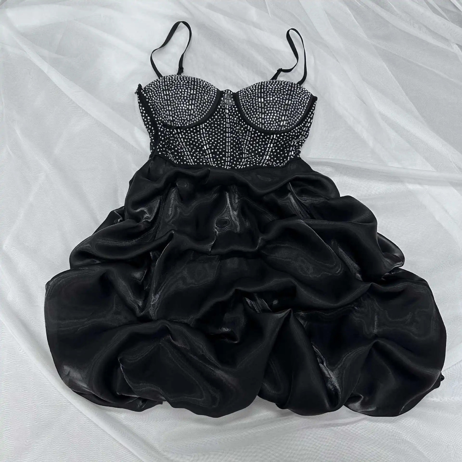 Womens Mesh Rhinestones Spaghetti Strap Bodycon Mini Cake Dress Sexy Sleeveless Night Club Party Birthday Ball Gown Dresses 250114