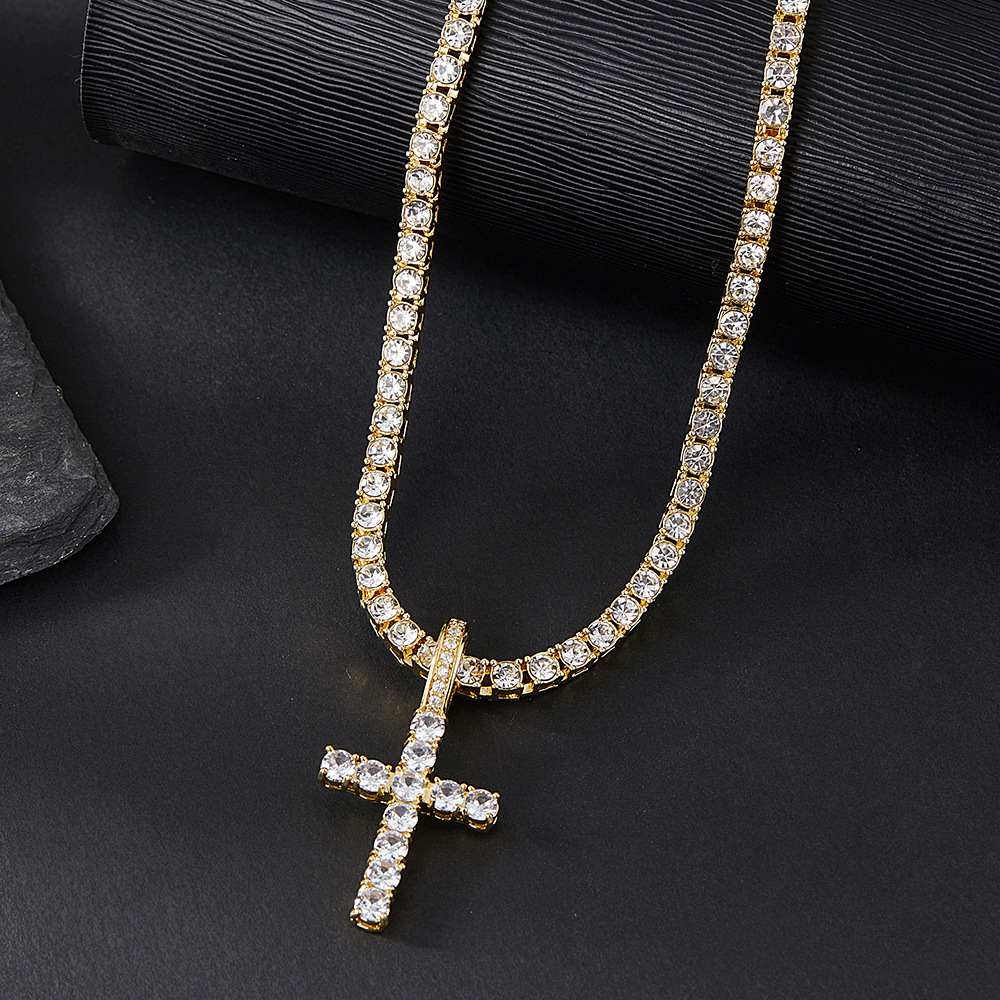 Tennis Chain Moissanite VVS Dia zircon Sier Cross Pendant Necklace for Men & Women 20 in