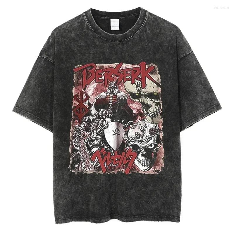 Men's T Shirts Berserk Print Shirt Men Vintage Washed T-Shirt Anime Guts Graphic Tshirt Hiphop Streetwear Tees Summer Casual Clothes