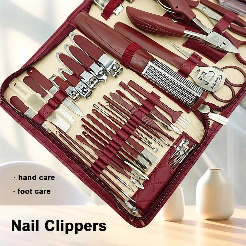 42 in 1 Stainless Steel Manicure Set Diamond Pattern Zipper nail art tool Large Eagle Mouth Pliers Pedicure Knife Ear Scoop EyebXJ250116