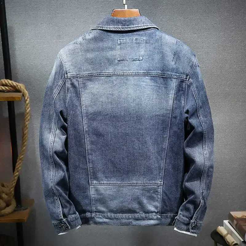 Mens Jean Coats Blue Ripped Mens Denim Jacket Wide Shoulders with Hole Menswear Clothing Cheap Price Stylish Fashion of Fabric W250116