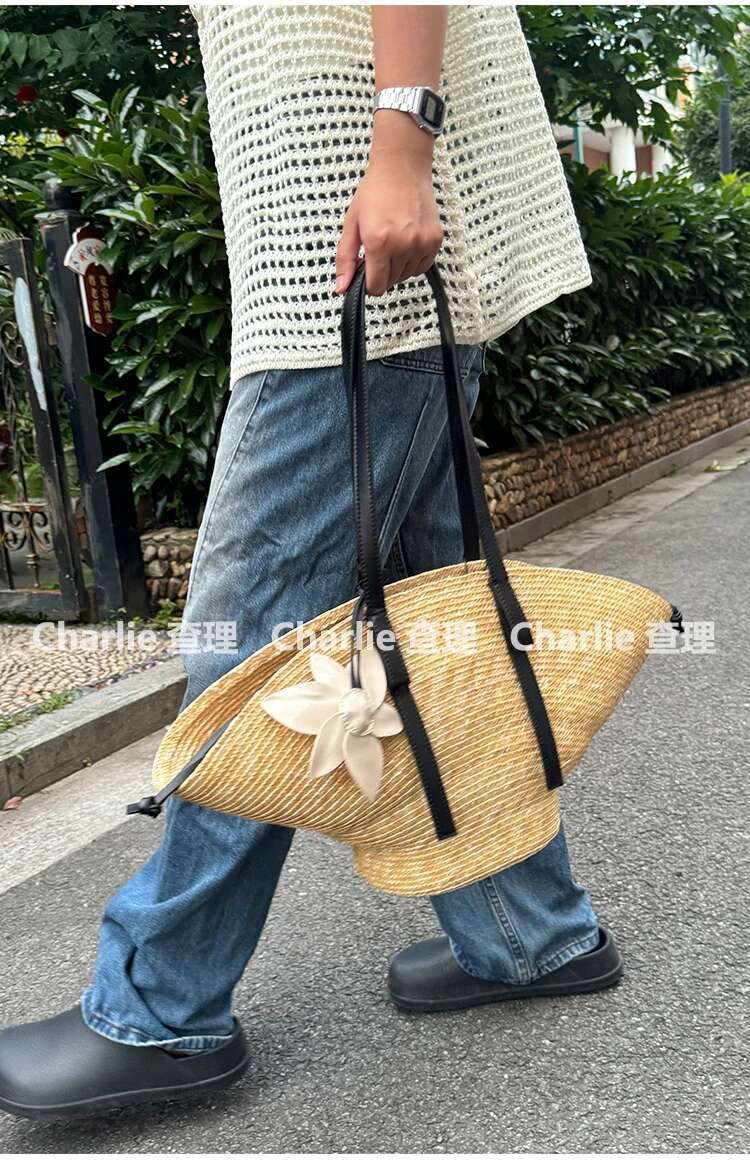 Straw Woven Handbags For Women Handmade Travel Seaside Beach Summer New Handle Bucket Shopping Tote Bag Basket Bolsa