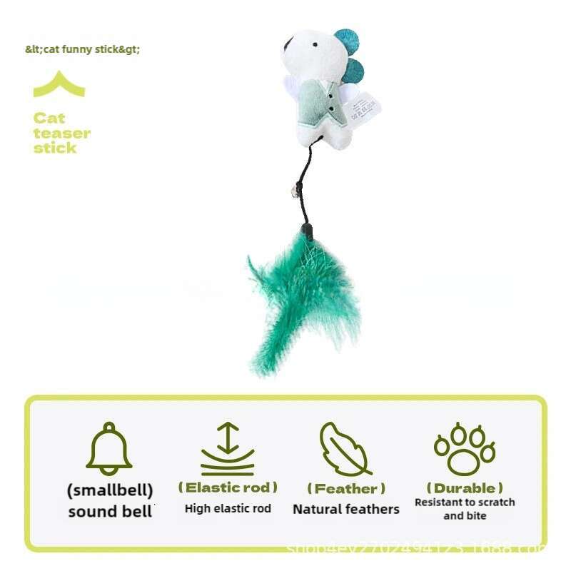 Interactive Feather Cat Toy for Play & Exercise - Durable Long-Handled Teaser Wand with Plush Chewable Toy for Kittens & Cats (Color Options, XX inche