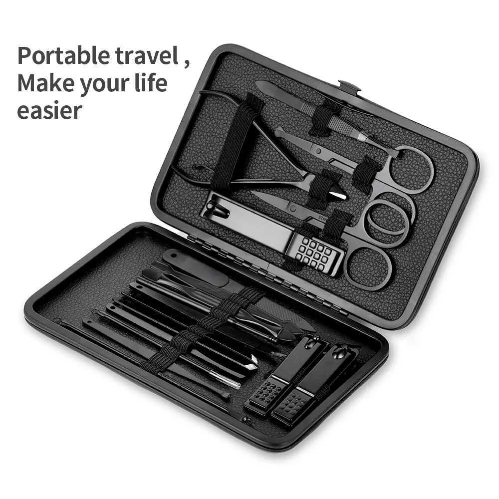 7-18 piece set of black stainless steel nail clippers complete set of nail clippers acne needles foot clippers beauty pliersXJ250116