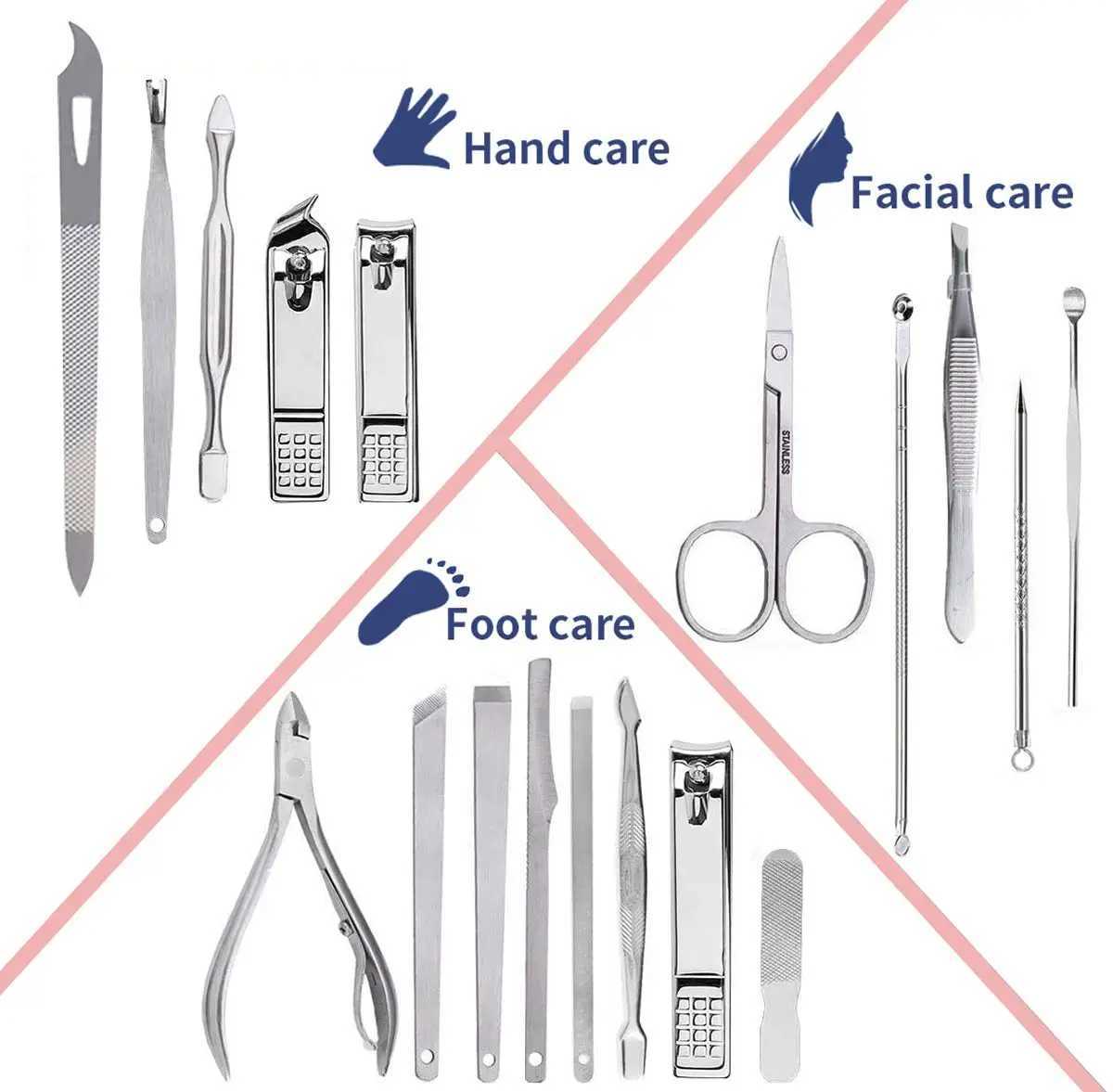 19pcs Nail Clippers Manicure Tool Set With Portable Travel Case Cuticle Nippers And Cutter Kit To Remove Dead Skin Grooming KitXJ250116