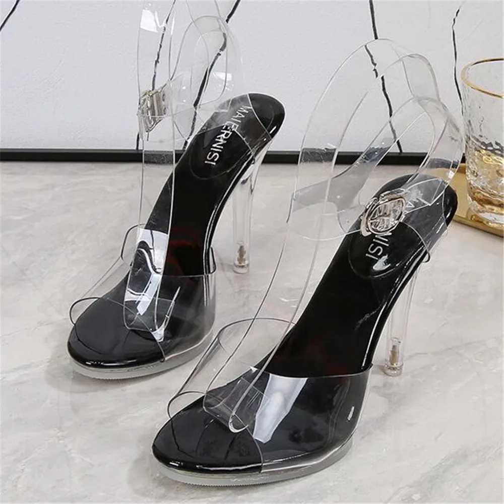 Crystal Sandals Fi Womens Shoes 10.5CM Thin Heel Transparent Sexy Wild walk High Heels Model Nighlub Performance ShoeXJ250116