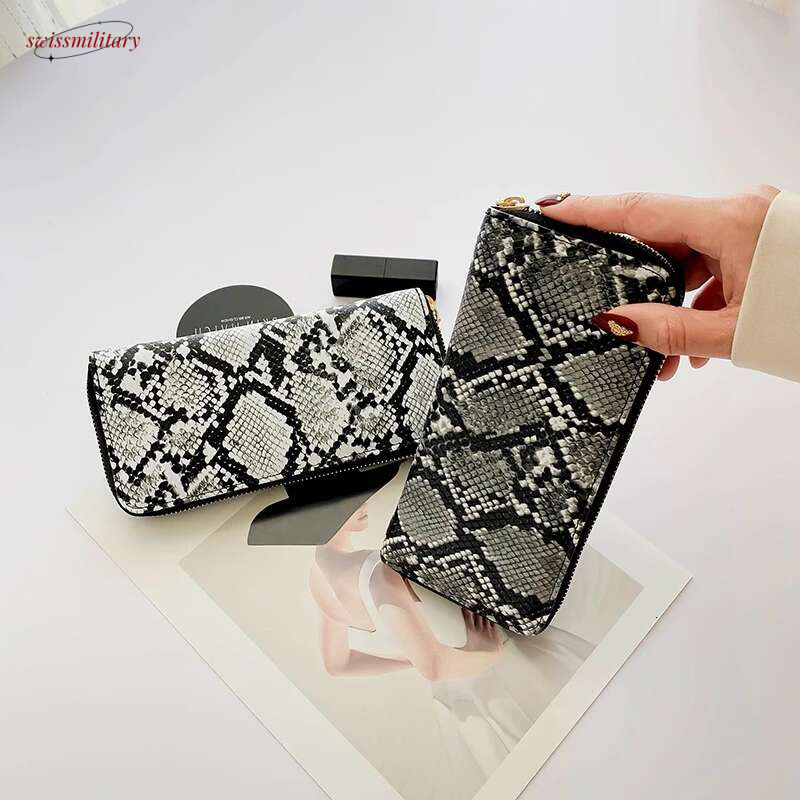 Long Women's Snakeskin Pattern Coin Card Holder Wallets Female Clutch Money Bag Pu Leather Wallet Purse swissmilitary