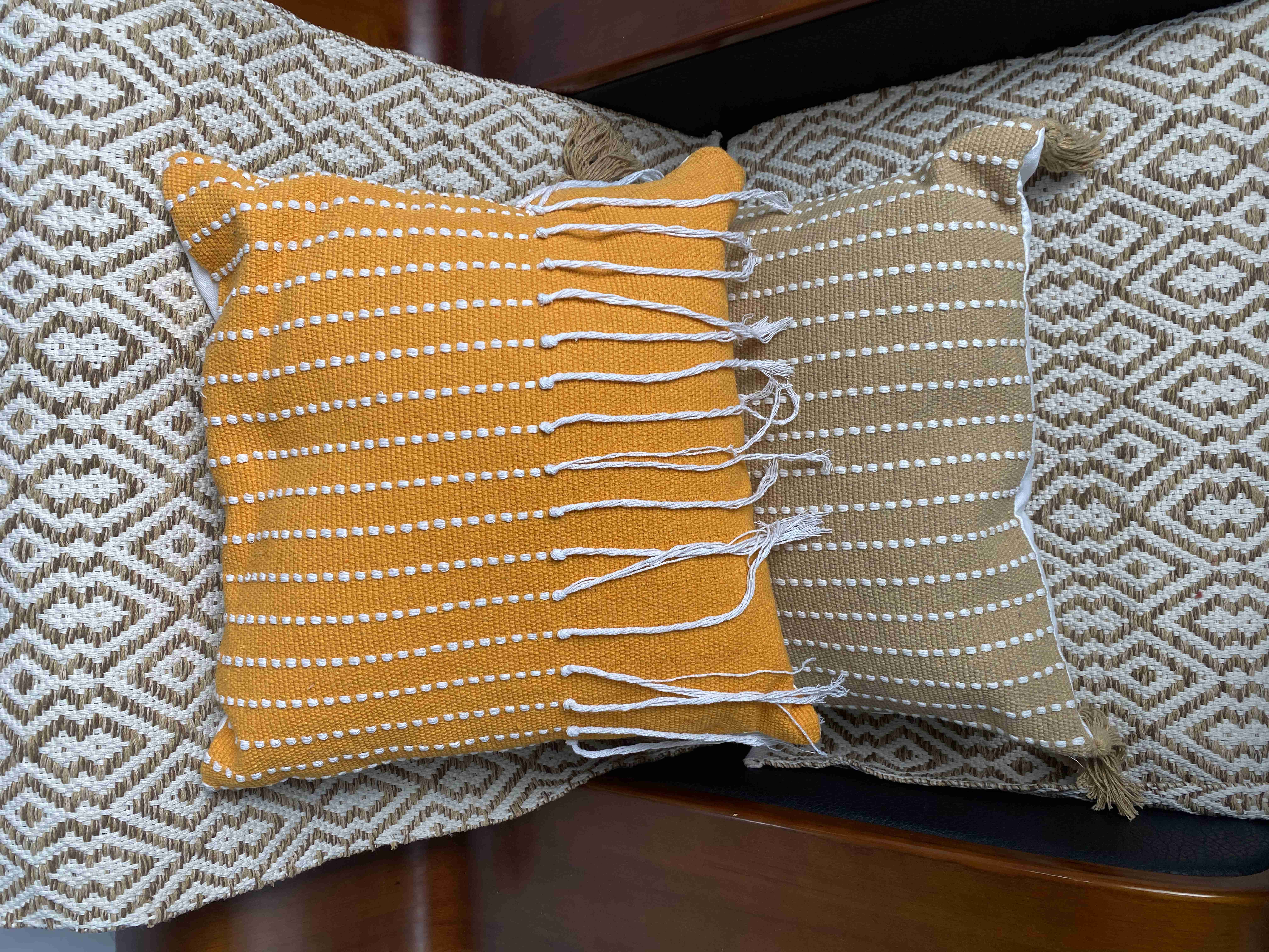 Handcrafted Elegant Fabric Cushions with Breathable Textured Finish for Living Room Decor