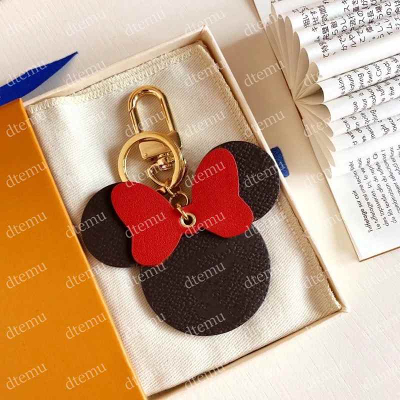 Fshion Plaid Mouse Designer Bow Keychains PU Leather Animal Bag Pendant Charm Girls Cars Keyrings Chains Holder Fashion Women Key Ring Jewelry