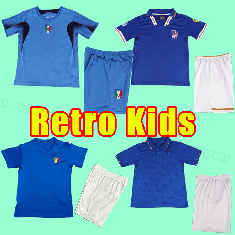 Retro 1994 1996 2006 SOCCER JERSEYs Maldini Baggio ROSSI Schillaci Totti Del Piero Pirlo Inzaghi buffon Cannavaro Materazzi Nesta Italy 06 away kids kits 2000 00