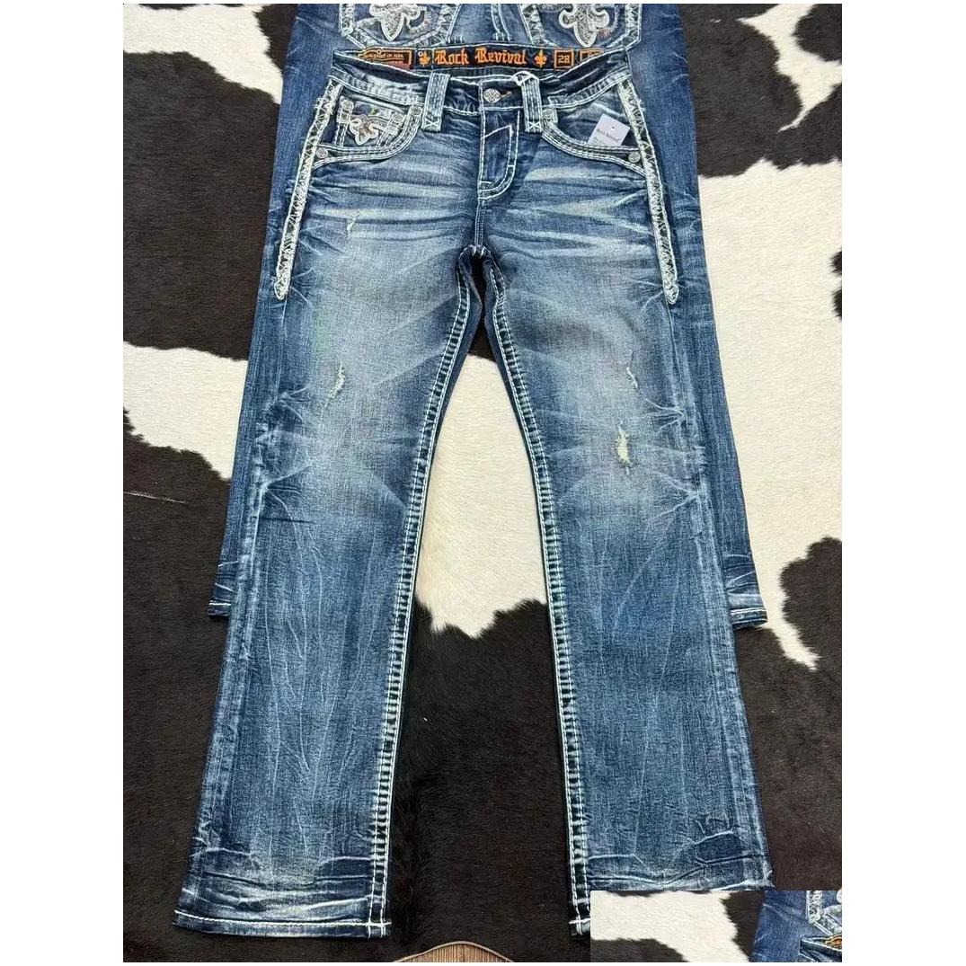 Men'S Jeans Y2K Mens Leaf Booties American Street Retro Embroidery Loose Casual High Waist Wide Leg Washed Pants 240722 Drop Delivery Otgzi - view 6