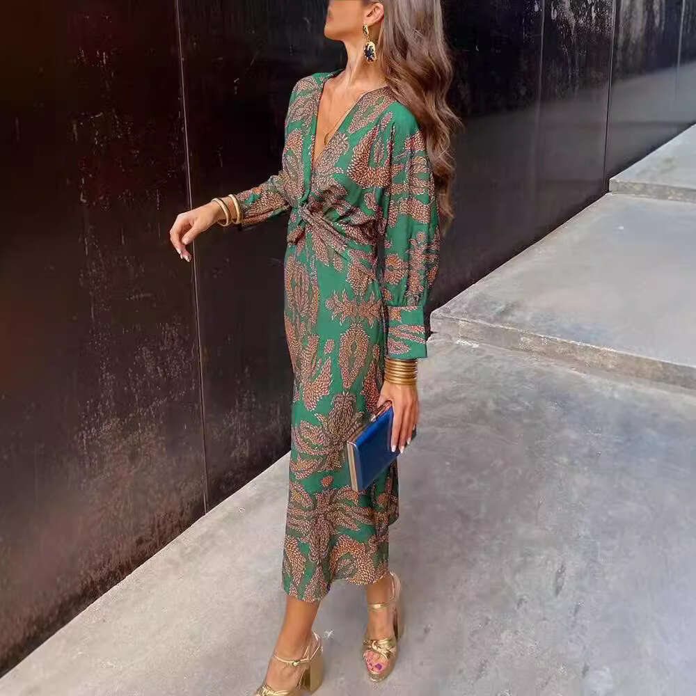 2025 autumn print hot women's dress new casual fashion trend clothing