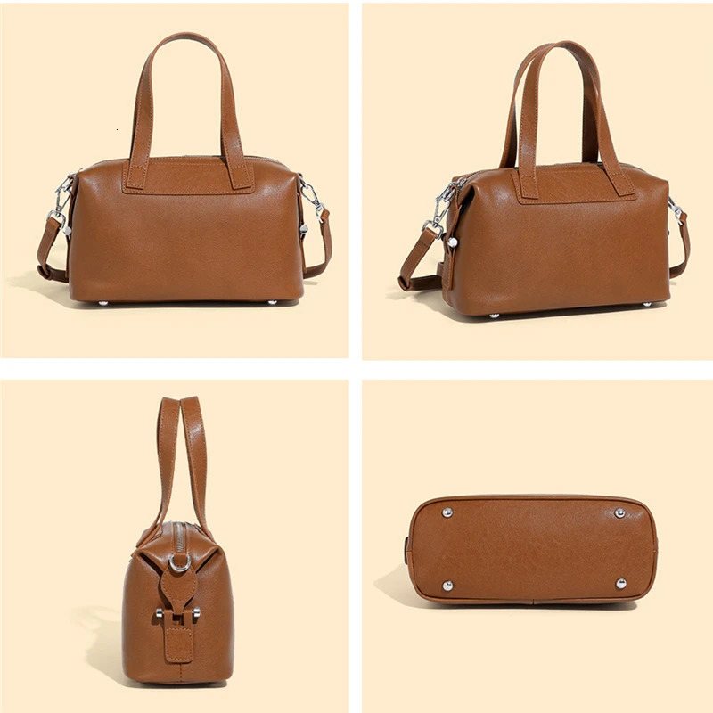 Hifashion Vintage Cow Genuine Leather Pillow Tote Handbags For Women Trend ner Boston Ladies Shoulder Crossbody Bags 250114