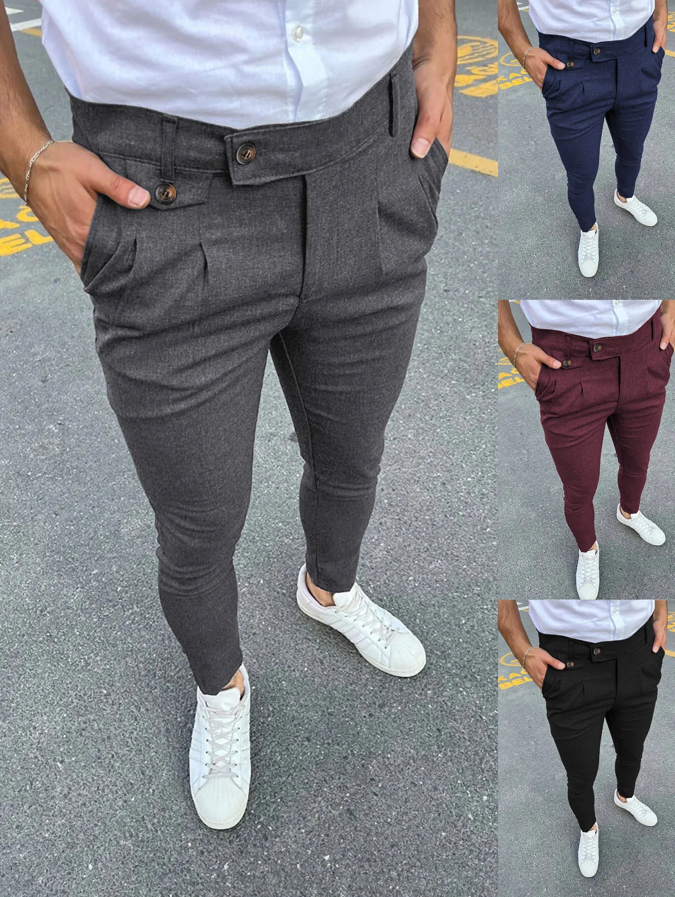 Mens Business Casual Skinny Stretch Slim Fit Pencil Pants Trousers Fashion Zipper Mid Waist Solid Jogging Khaki Track Pants 250113