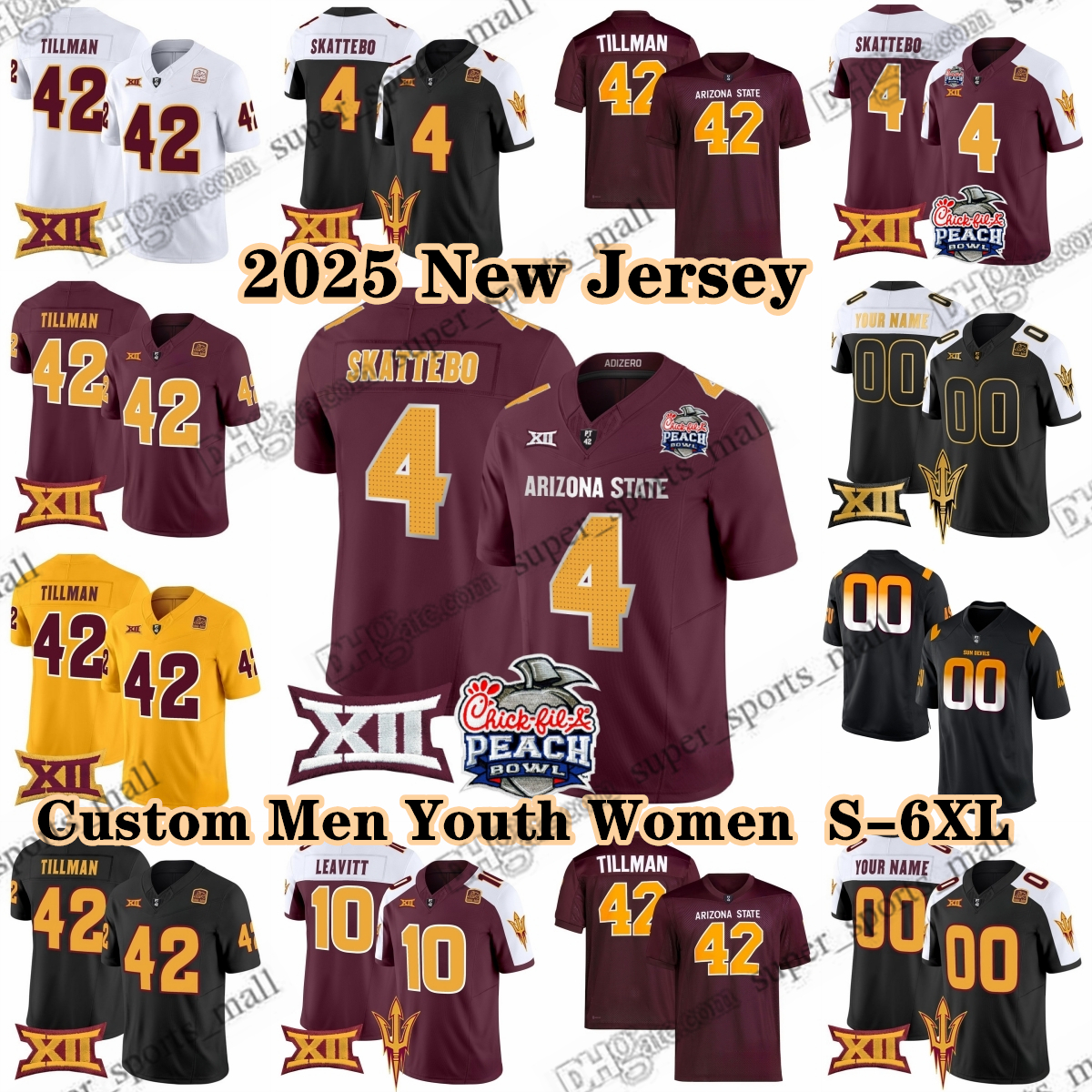 2025 Arizona State Sun Devils Football Jerseys 4 Cam Skattebo 42 Pat Tillman 10 Sam Leavitt 16 Trenton Bourguet Jordyn Tyson Caleb McCullough