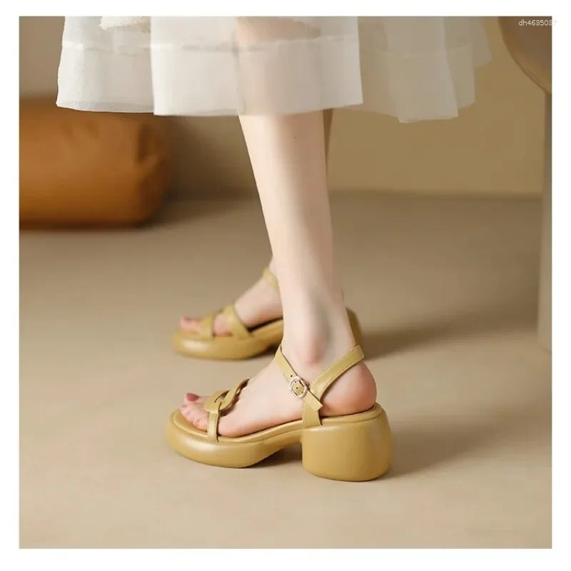 Sandals Elastic Cross Band Open Toe Women 2025 Summer Thick Soles Non-slip All Fashion Beach Roman Shoes hurenlakeshoes
