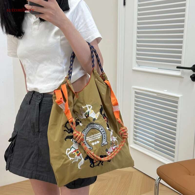 2025 Knit Large Capacity Crossbody Single Shoulder Ball Chain Embroidery Handbag Leisure Bag Student Nylon Canvas Commuting Shopping swissmilitary