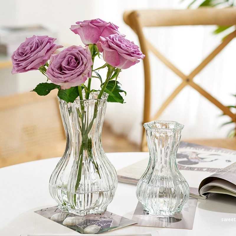 Vases Glass Transparent Flower Vase Retro Hydroponics Plants Pot Clear Flower Container Flowers Arrangement Bottle Table Decoration H250116