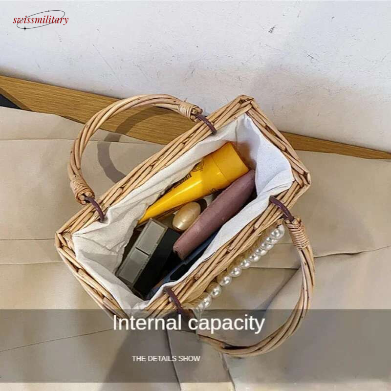 Straw for Women Square Handbags Summer Rattan Shoulder Bags Handmade Knitted Storge Small Totes Bag 2025 New Fashion swissmilitary