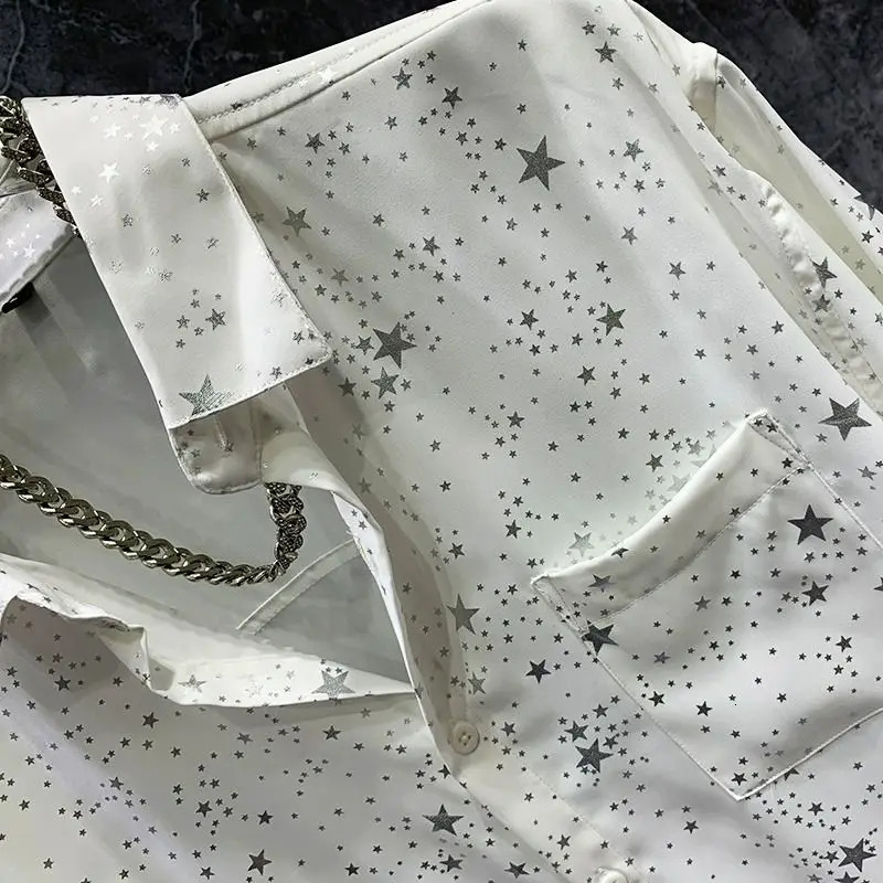 South Korean Business and Leisure Mens Splicing Button Glitter Water Diamond Fashion Loose Casual Long Sleeve Shirt 250110