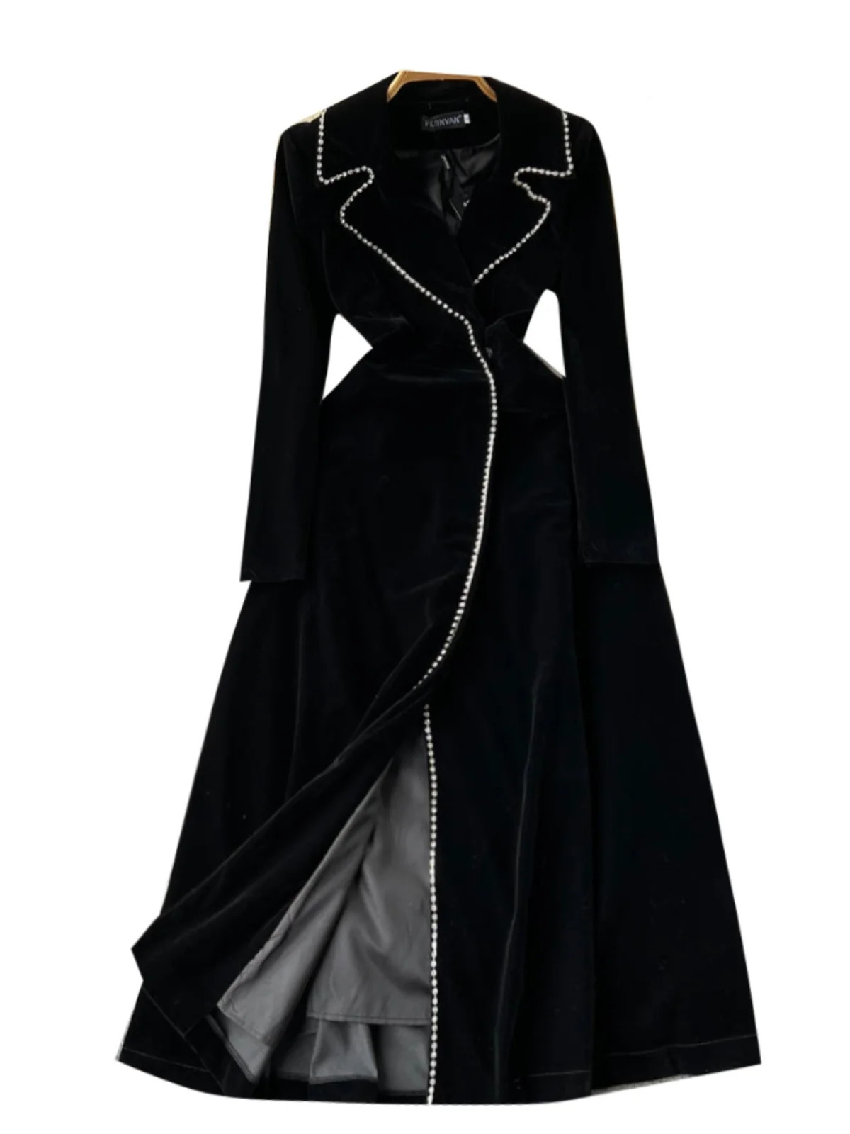 Autumn Winter Thicken Black Velvet Trenches Coat Long Windbreakers Overcoats 250107