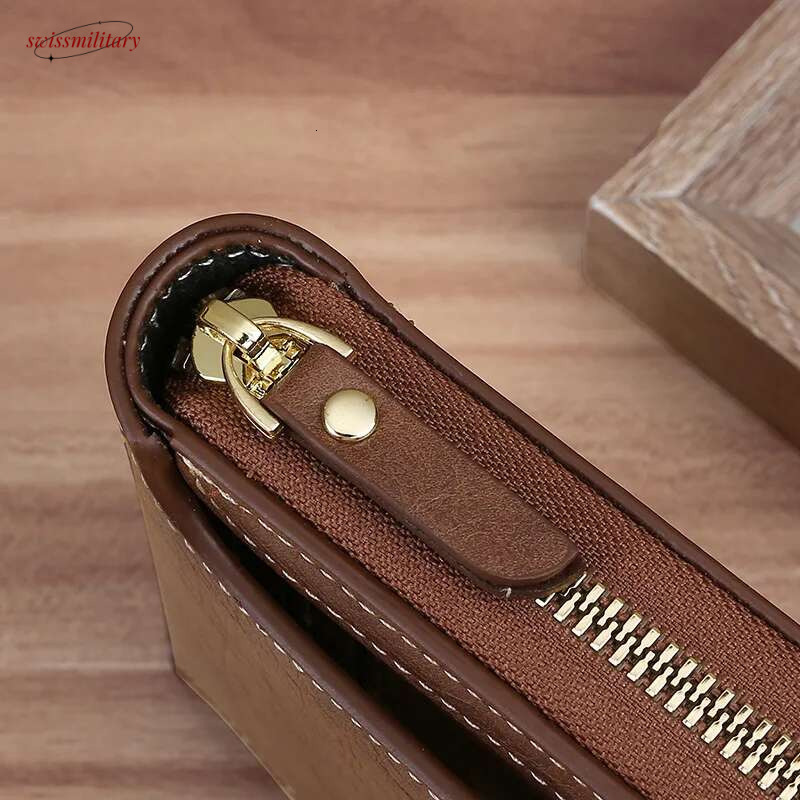 Vintage RFID Blocking Men's PU Leather Short Purse Men Hasp Zipper Clutch Solid Color Credit Card Holder Retro Wallet swissmilitary