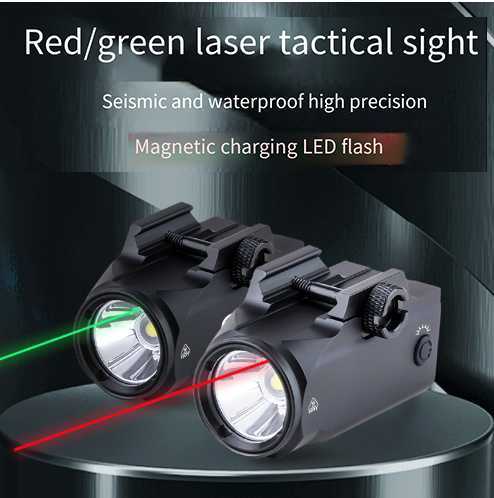 Tactical hanging laser sight flashlight red and green laser locator strong light flash seismic charging