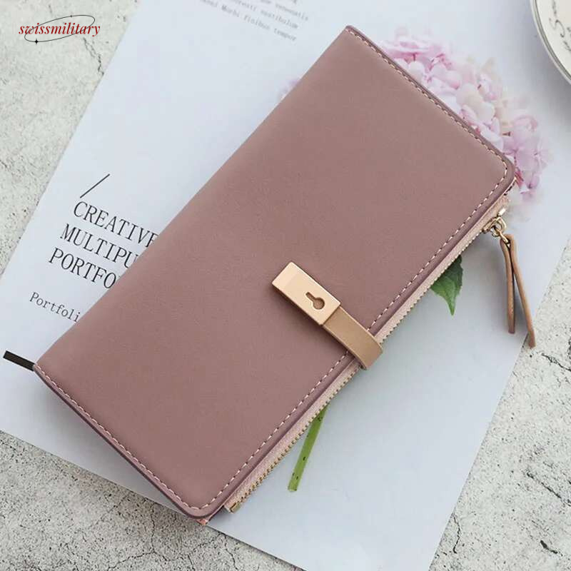 On Sales Women Long Section Wallets PU Leather ID holders Large Capacity Purse Solid Color Wallet Cute Bag swissmilitary