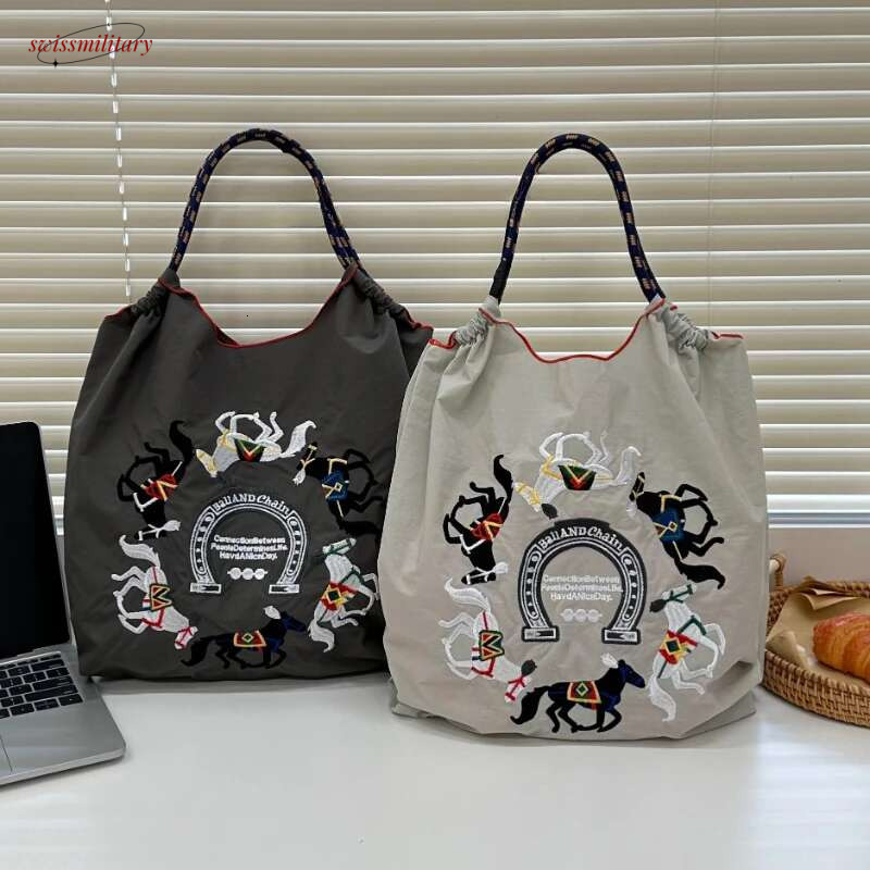2025 Knit Large Capacity Crossbody Single Shoulder Ball Chain Embroidery Handbag Leisure Bag Student Nylon Canvas Commuting Shopping swissmilitary