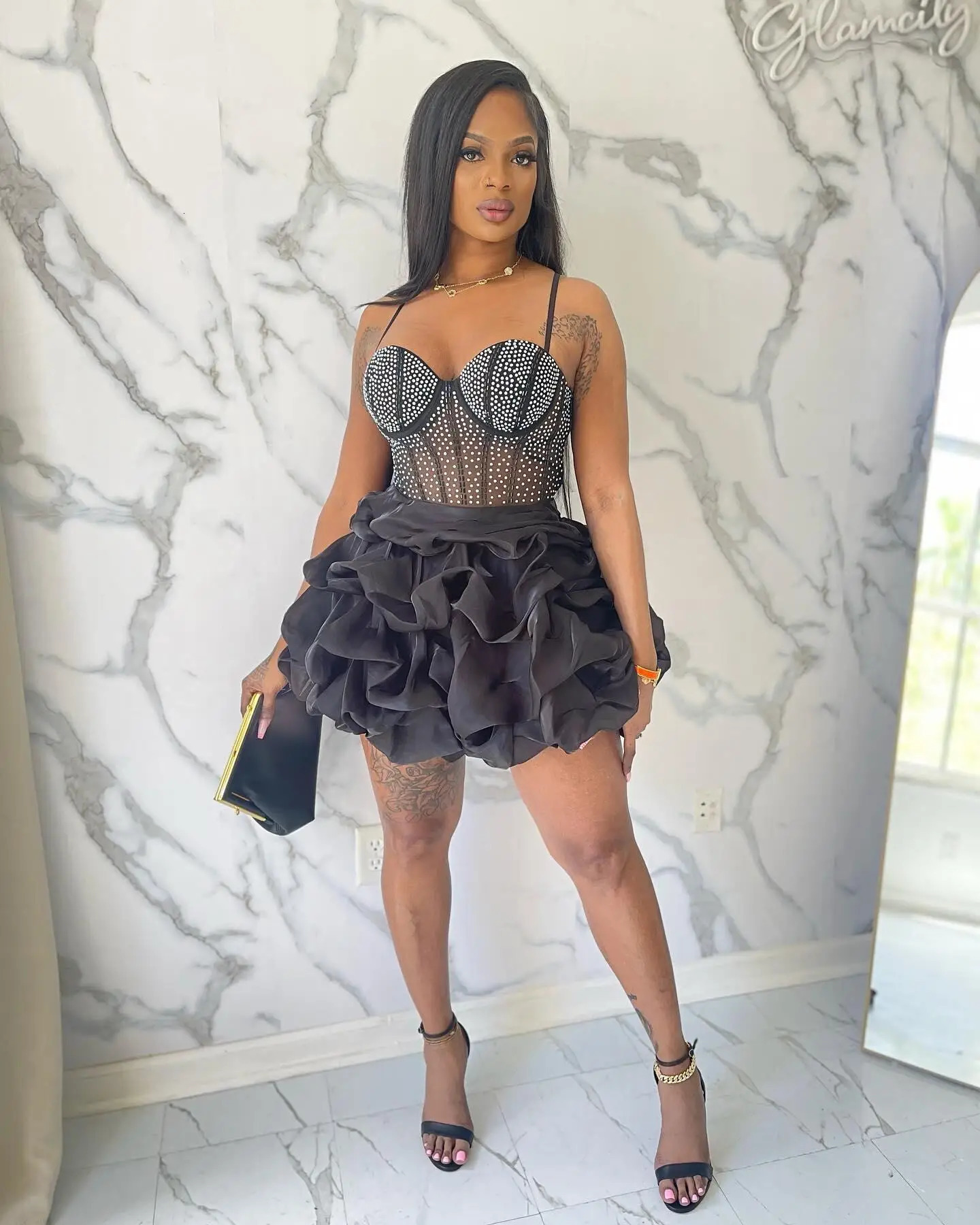 Womens Mesh Rhinestones Spaghetti Strap Bodycon Mini Cake Dress Sexy Sleeveless Night Club Party Birthday Ball Gown Dresses 250114