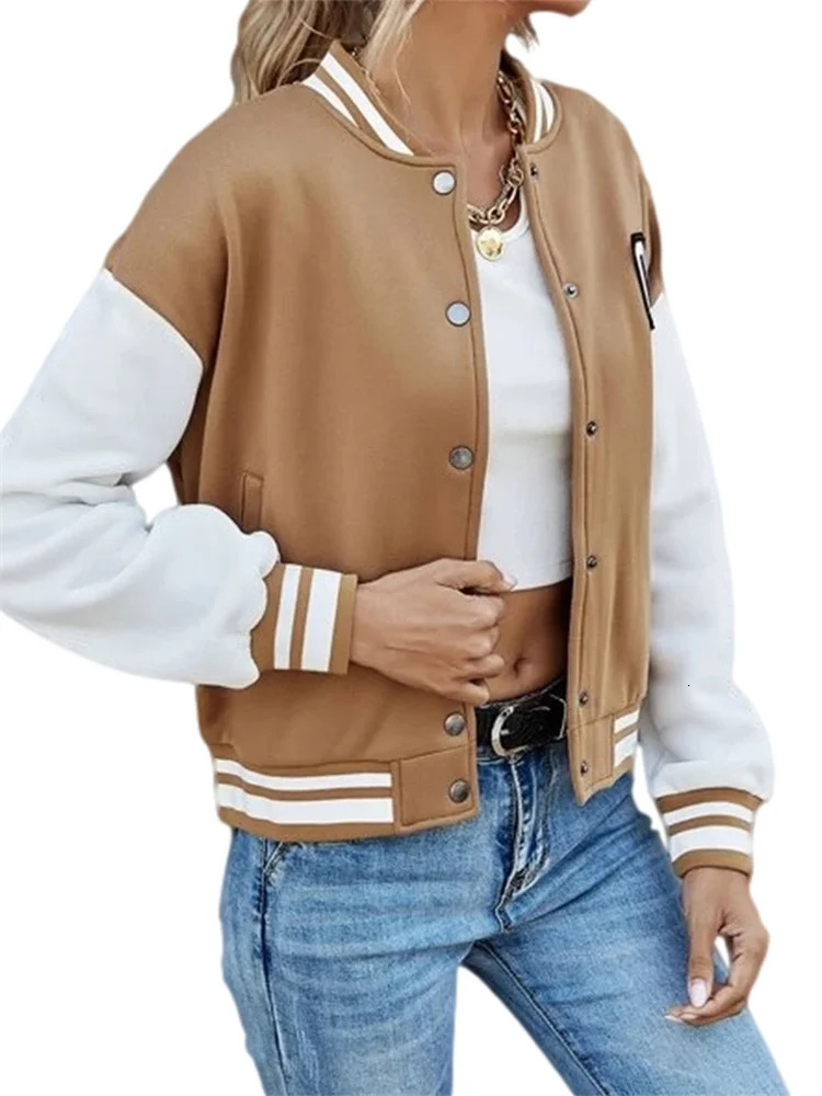 Women Baseball Jackets Letter Embroidery Long Sleeve Button Down Coats Tops Outerwear Fall Winter 250116