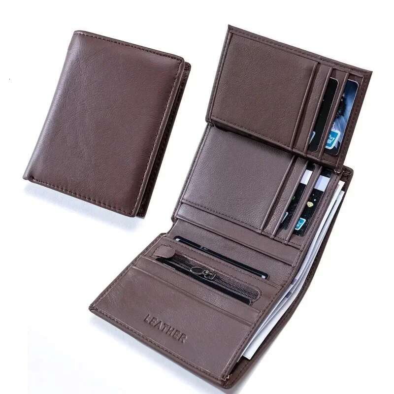 Genuine Leather Wallets For Men Coin Purse Vintage Vertical Short Credit Card Holder Money Bag Men's RFID Wallet