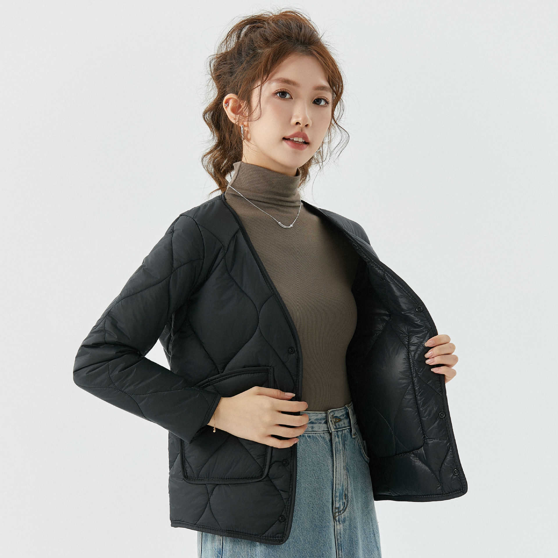 Womens Low Neck Warm Long Sleeved Cotton Inner Liner Womens Home Cotton Clothes Cotton Clothes With Plush Integrated Sleeves With Fur Women Jackets Co