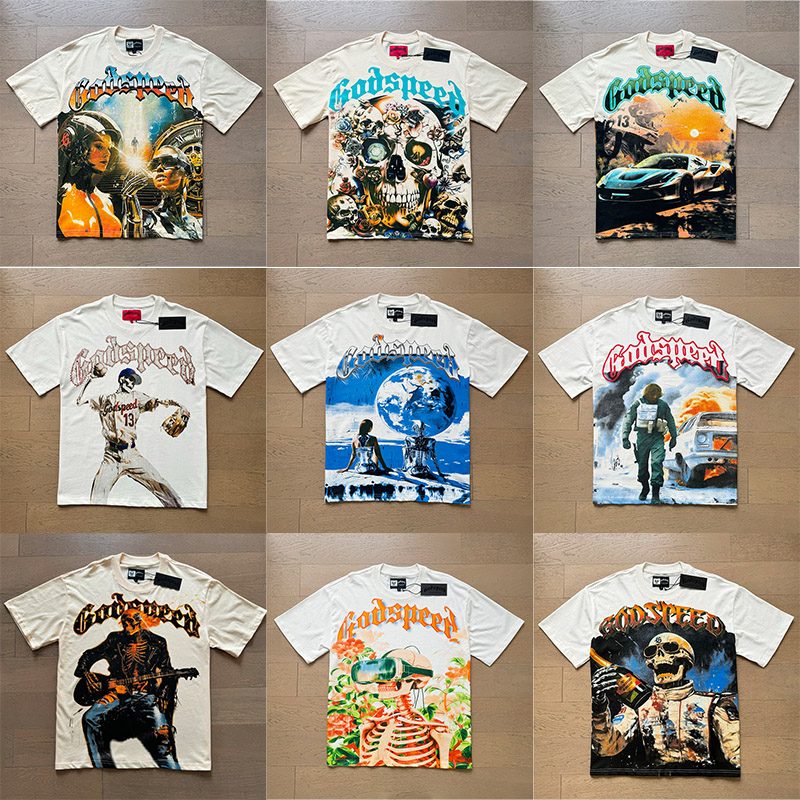 25ss Europe USA Style Skull Letter Print Vintage Tee Designer Graphic T-shirt Spring Summer Casual Fashion Skateboard Men Women T shirt 0116