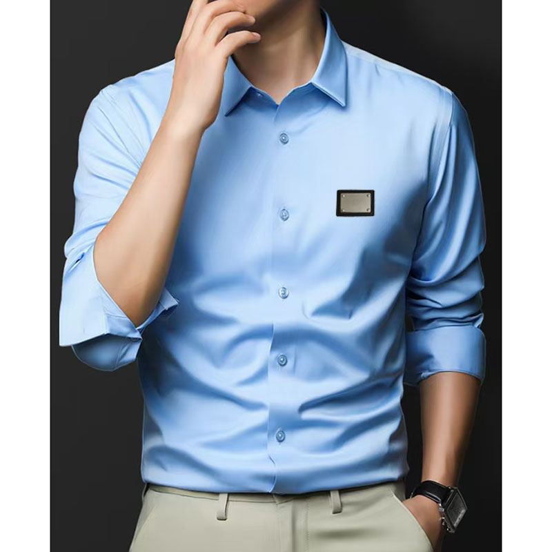 Men's Dress Shirts Business slim fit, versatile, all season four sided elastic non ironing men's long sleeved shirt, silky and vertic