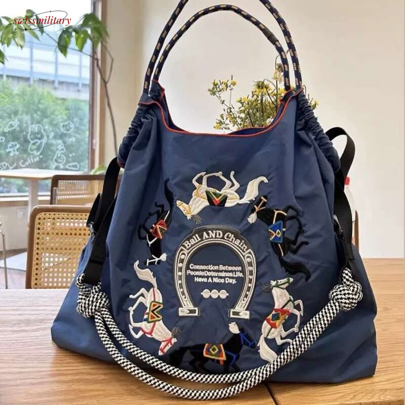 2025 Knit Large Capacity Crossbody Single Shoulder Ball Chain Embroidery Handbag Leisure Bag Student Nylon Canvas Commuting Shopping swissmilitary