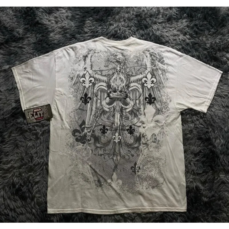90s American Trendy Retro Fashion Print Round Neck Short-sleeved T-shirt Men Womens Y2K Street Style Gothic Couple Sports 250110