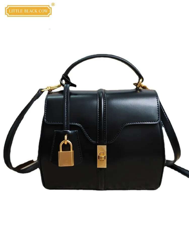 Women's Small Casual Tote High Quality Cow Split Leather Shoulder Bag With Lock Hasp Flap - Perfect For Everyday Use