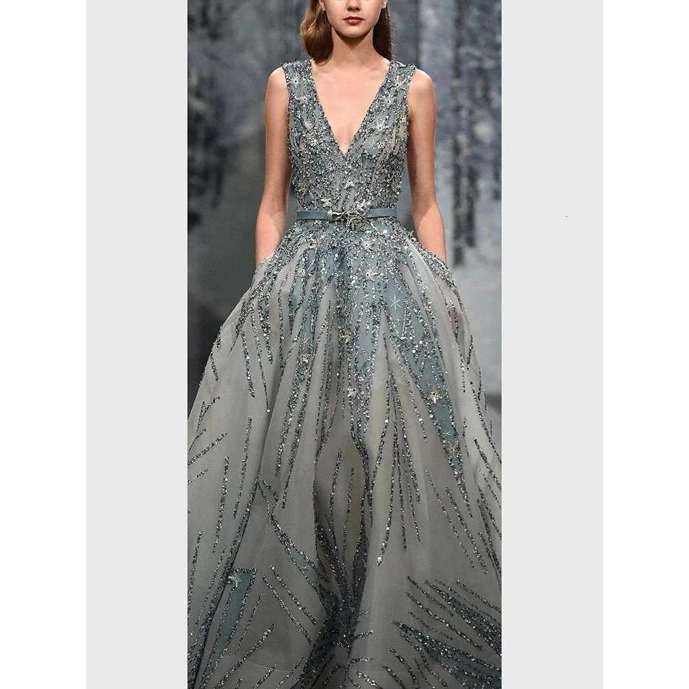 Deep Crystal V Neck Sleeveless Dress, Beaded Sequins, Wedding Guest, Evening, Cocktail Party, Ball Gowns, Bride, Special Occasion, o,