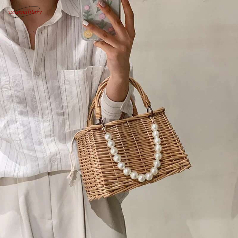 Straw for Women Square Handbags Summer Rattan Shoulder Bags Handmade Knitted Storge Small Totes Bag 2025 New Fashion swissmilitary
