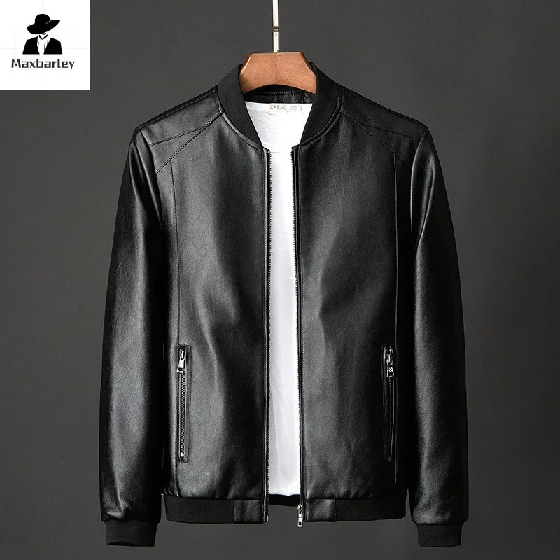 Autumn Men Black Biker PU Leather Coat Korean Fashion Men Pu Leather Jacket Trend Casual Fit Slim Baseball Clothes 8Xl 250109