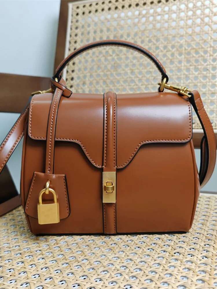 Women's Small Casual Tote High Quality Cow Split Leather Shoulder Bag With Lock Hasp Flap - Perfect For Everyday Use