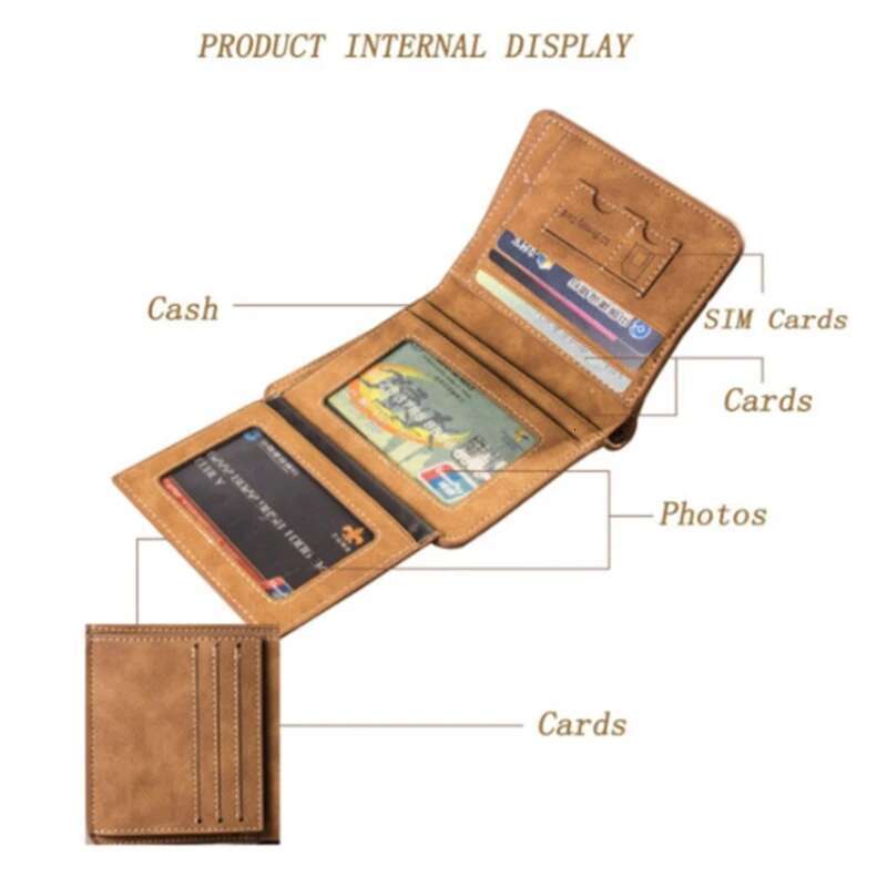 New Men's Short Frosted Leather Retro Three Fold Vertical Youth Korean Multi-Card Wallet 2023 Men Fashion
