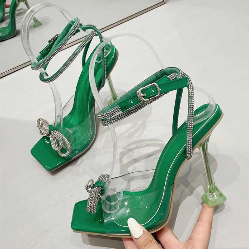 Liyke Summer Party Wedding Sandals Womens 2025 Fi Crystal Rhine Bow High Heels PVC Transparent Shoes Womens PumpXJ2500305