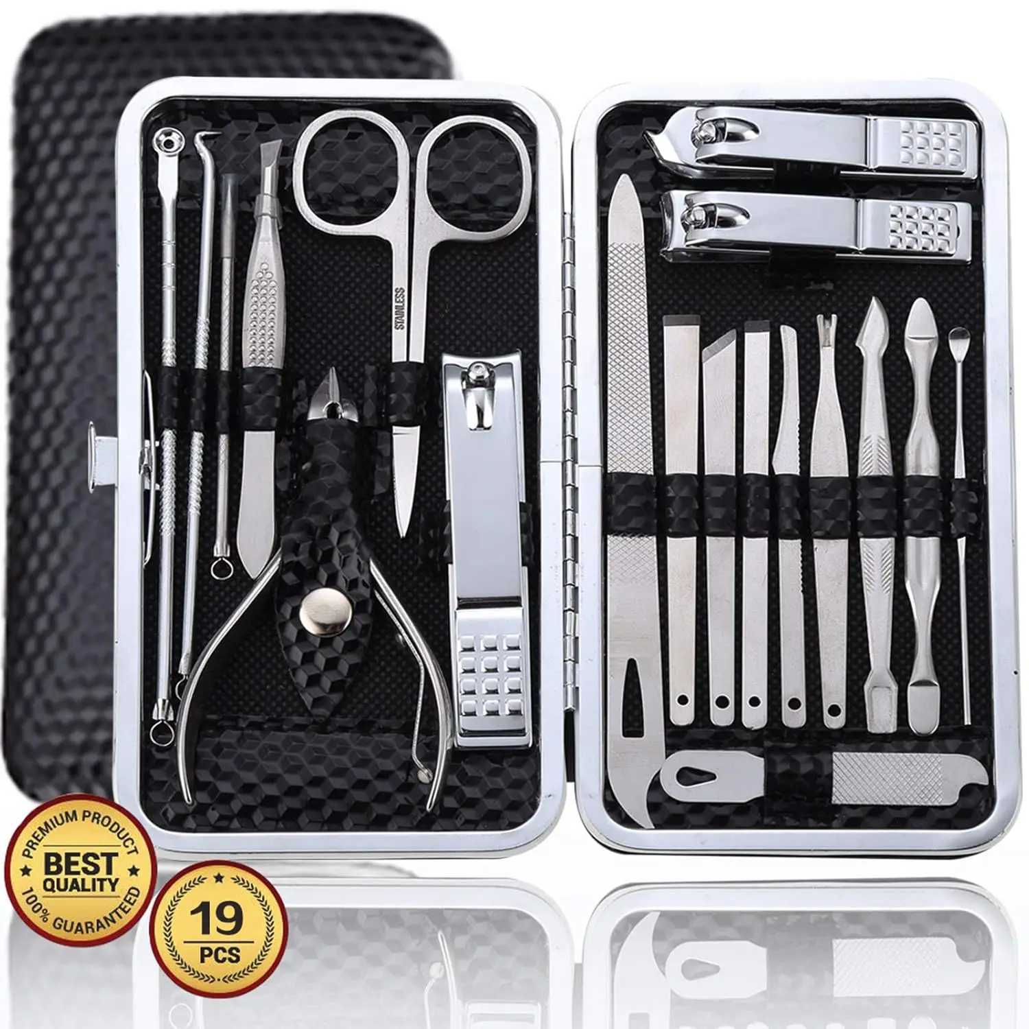 19pcs Nail Clippers Manicure Tool Set With Portable Travel Case Cuticle Nippers And Cutter Kit To Remove Dead Skin Grooming KitXJ250116