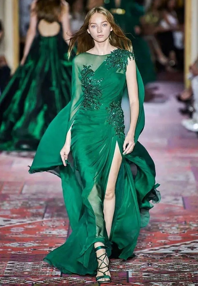 Modern Emerald Green Prom Dresses Side Split Sexy Chiffon Evening Gowns Capped Wrap Beaded Lace Appliques Long Special Occasion Dress For Women 2025